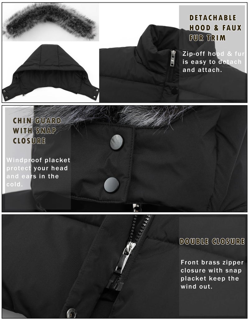 GGleaf Women's Winter Thicken Puffer Coat Warm Snow Jacket with Fur Removable Hood Black Medium - Image 5