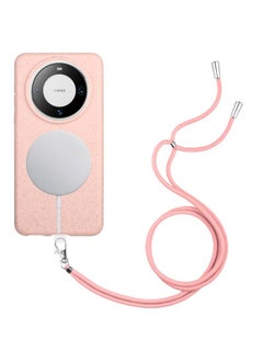 Case For Huawei Mate 60 Pro Wheat MagSafe Magnetic Straw Material + TPU Phone Case with Lanyard