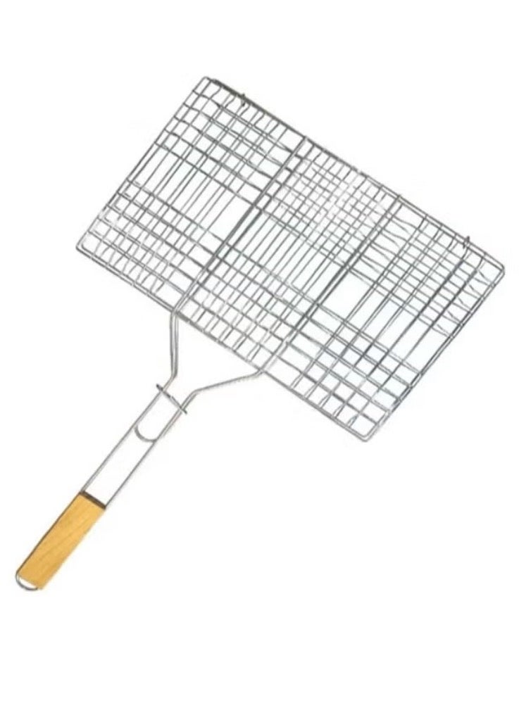 Grill Rack With Wooden Handle Silver/Beige 30x45centimeter