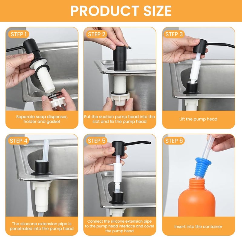 HANNEA® Sink Soap Dispenser with 1.2m Long Silicone Pipe Modern Stainless Steel Kitchen Liquid Soap Pump Dish Soap Dispenser Hand Soap Pump Dispenser - Image 3