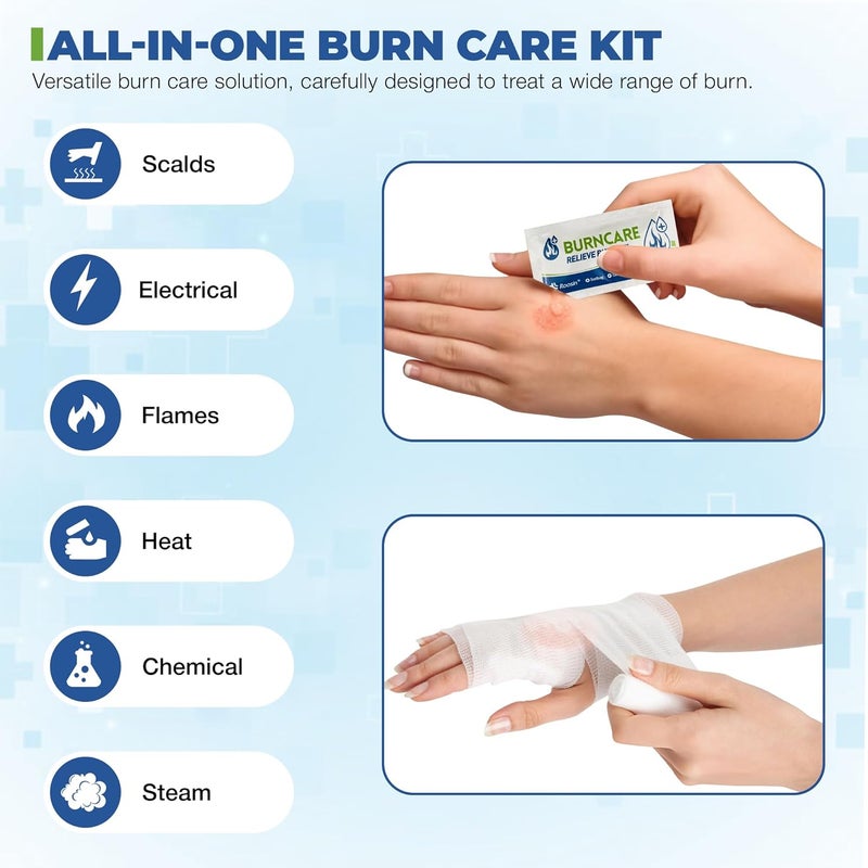 PRIMACARE طقم الإسعافات الأولية للطوارئ PrimaCare WB7707 22 قطعة لتخفيف الحروق مع ضمادات جل الحروق والشاش والقفازات والمقص والضمادات ضروري للمنزل والمكتب والتخييم والاستعداد للطوارئ - Image 3