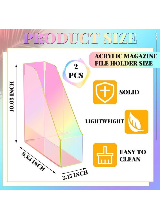 Engrowtic 2 Pcs Iridescent Vertical Magazine File Holder Acrylic Magazine Holder Storage Magazine Organizer Plastic Clear Acrylic Magazine Rack for Office Classroom Home Document Paper Book Collection - Image 3