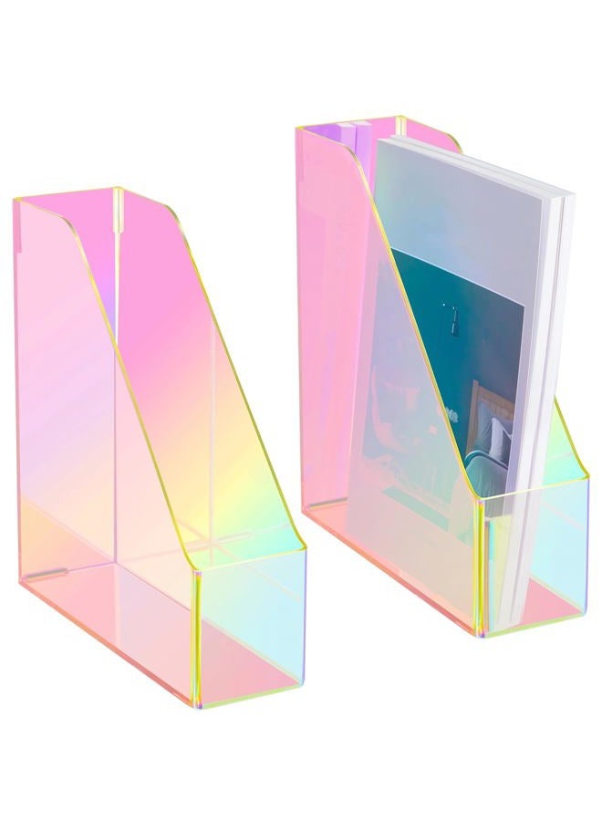 Engrowtic 2 Pcs Iridescent Vertical Magazine File Holder Acrylic Magazine Holder Storage Magazine Organizer Plastic Clear Acrylic Magazine Rack for Office Classroom Home Document Paper Book Collection - Image 1