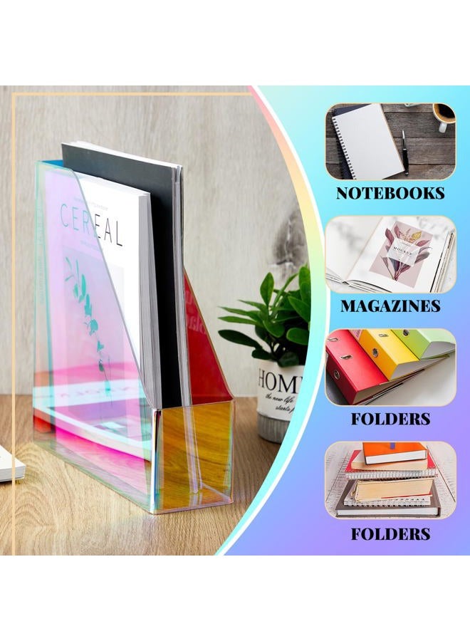 Engrowtic 2 Pcs Iridescent Vertical Magazine File Holder Acrylic Magazine Holder Storage Magazine Organizer Plastic Clear Acrylic Magazine Rack for Office Classroom Home Document Paper Book Collection - Image 5