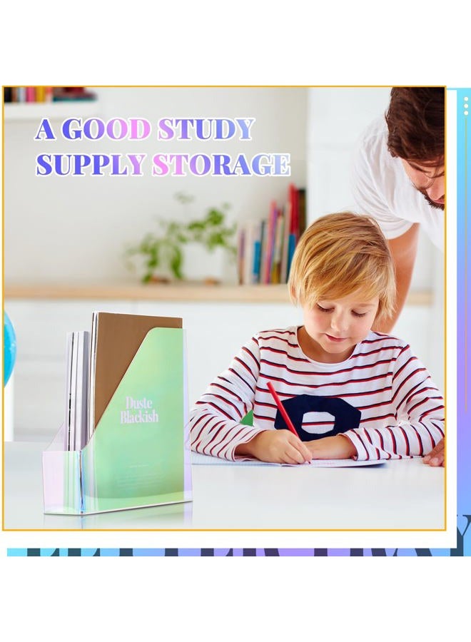 Engrowtic 2 Pcs Iridescent Vertical Magazine File Holder Acrylic Magazine Holder Storage Magazine Organizer Plastic Clear Acrylic Magazine Rack for Office Classroom Home Document Paper Book Collection - Image 4