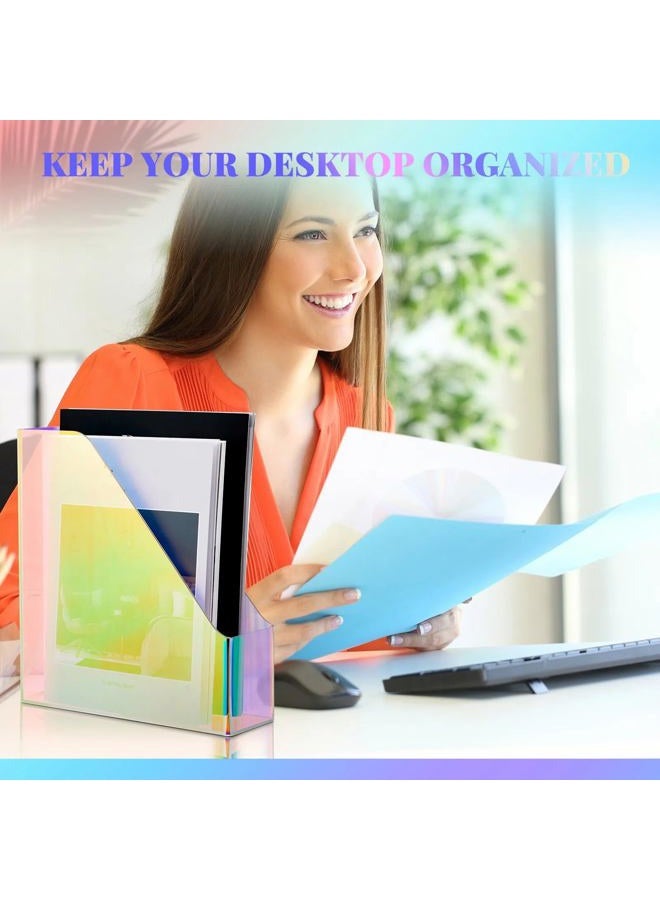 Engrowtic 2 Pcs Iridescent Vertical Magazine File Holder Acrylic Magazine Holder Storage Magazine Organizer Plastic Clear Acrylic Magazine Rack for Office Classroom Home Document Paper Book Collection - Image 2