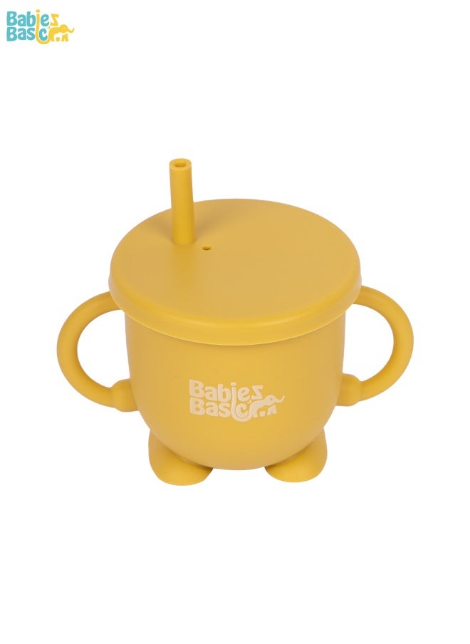 Babies Basic - Feeding Set, 6 Piece, Silicone Set For Self Feeding, Learning & Fine Motor Skills Soft, Easy To Grip, Bib, Bowl, Plate, Mini Utensils, Spoon & 2 In 1 Cup - Yellow - Image 1