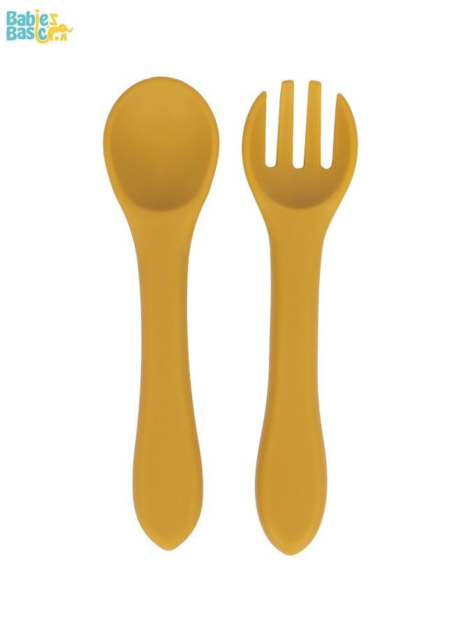 Babies Basic - Feeding Set, 6 Piece, Silicone Set For Self Feeding, Learning & Fine Motor Skills Soft, Easy To Grip, Bib, Bowl, Plate, Mini Utensils, Spoon & 2 In 1 Cup - Yellow - Image 1