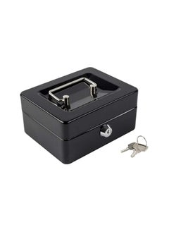 Zibuyu ZIBUYU® Cash Box with Lock Portable Coin Box with Keys Money Storage Case Piggy Bank with 6 Compartments, Portable Metal Cash Box with Lock Small Locker Box for Money (4.92 x 3.74 x 2.36 Inch) - Black  - Image 1