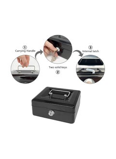 Zibuyu ZIBUYU® Cash Box with Lock Portable Coin Box with Keys Money Storage Case Piggy Bank with 6 Compartments, Portable Metal Cash Box with Lock Small Locker Box for Money (4.92 x 3.74 x 2.36 Inch) - Black  - Image 4
