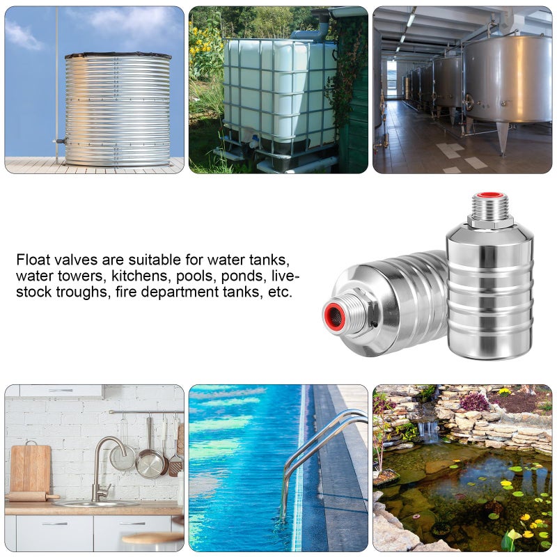 Stainless Steel Water Tank Float Valve 1 2 Inch Threaded Auto Shut Level Control Valve 2 Pack - Image 5