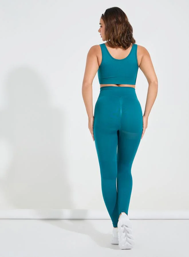 Styli Seamless Tonal Jacquard Effect Sports Bra & Leggings Set