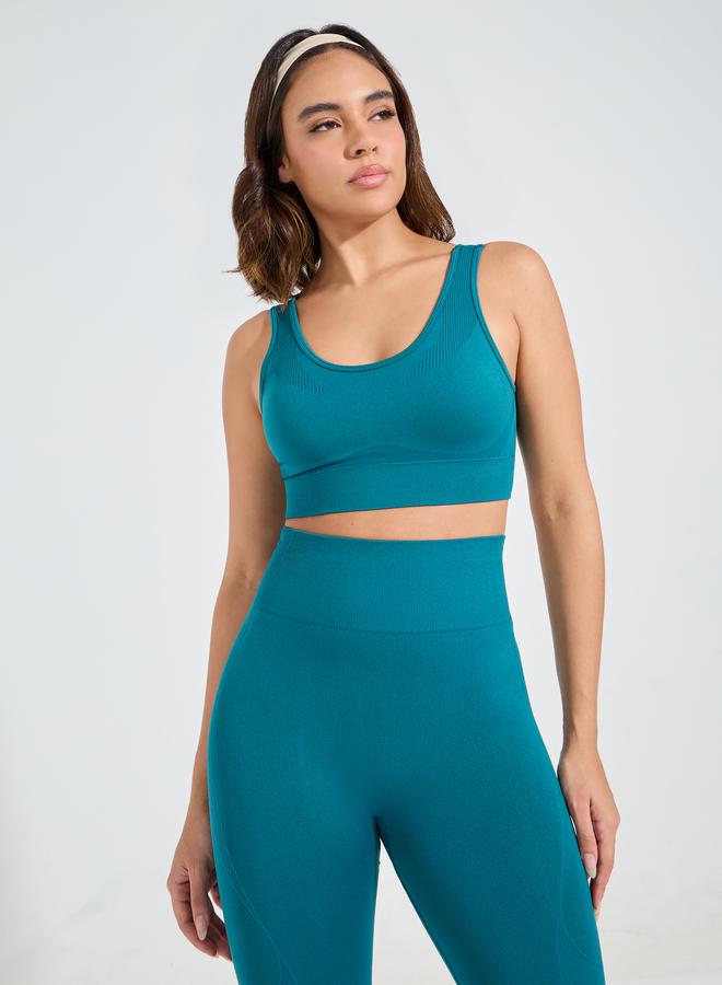 Styli Seamless Tonal Jacquard Effect Sports Bra & Leggings Set - Image 2