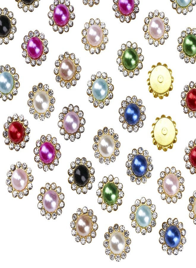 KDCQAH 100 Pcs 12mm Flower Claw Pearl Sew On Rhinestones Gold Flatback Base Shiny Crystals Rhinestones Stones for Wedding Clothing Dress Shoes Crafts Decoration (01 Mixed) - Image 1