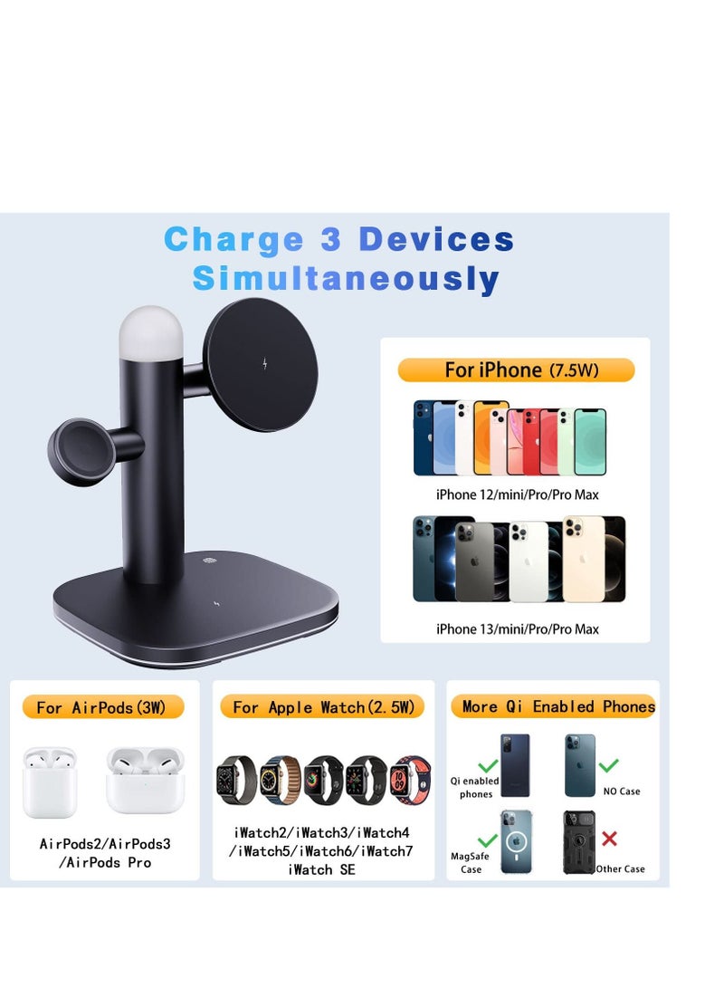 Excefore Magnetic Wireless Charger Stand, 4 in 1 Magnetic Charging Station for Apple, 15W Fast Magsafe Charger with Adjustable Night Light, for iPhone 13 -12 Series, for iWatch 7-2, for 3/2/Pro  - Image 2
