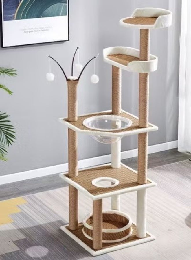 fashionhome Cat Climbing Tree and Cat Climbing Frame with Scratching Posts, Multi-Level Cat Tower for Large and Multiple Cats, Durable Cat Playhouse with Platforms, Perches, and Cozy Hideouts for Active Indoor Cats 50 x 50 x 164 cm. - Image 1
