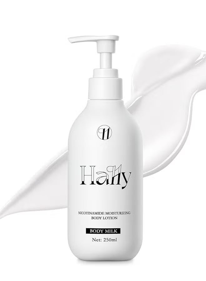 حليب الجسم هالي 250 مل، لوشن مرطب للجسم بالنيكوتيناميد، لتبييض البشرة وتغذيتها للنساء والرجال