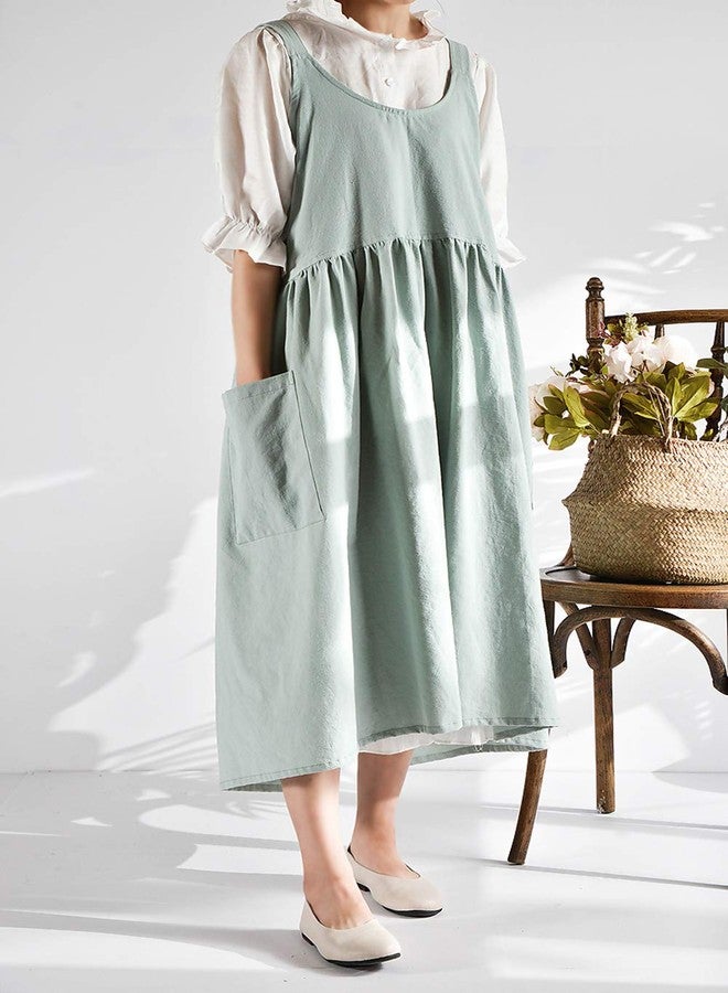 NEWGEM Cotton Linen Cross Back Apron for Women with Pockets for Cooking Gardening Turquoise without Waist Ties - Image 4
