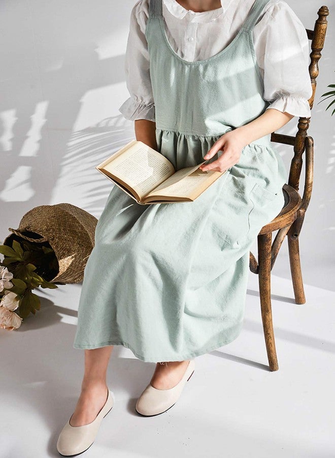 NEWGEM Cotton Linen Cross Back Apron for Women with Pockets for Cooking Gardening Turquoise without Waist Ties - Image 3
