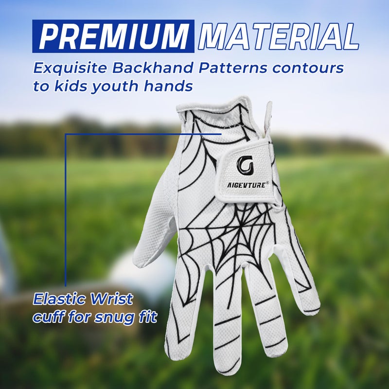 AIGEVTURE Golf Gloves Kids Junior Toddlers Left Hand Children's Premium Youth Golf Gloves Boys Girls Black and White Medium,Age5-7 - Image 4