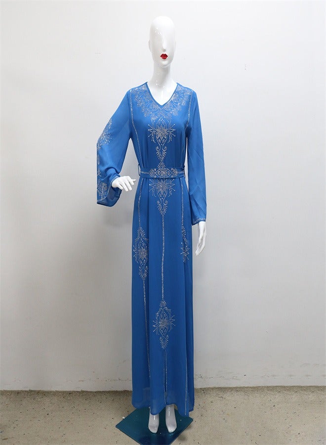 Loquat Summer Fashion Hot Diamond Dress Blue  - Image 1