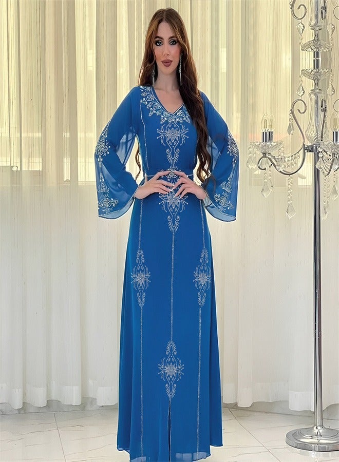 Loquat Summer Fashion Hot Diamond Dress Blue  - Image 4