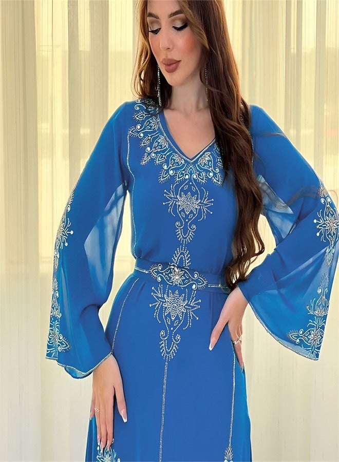 Loquat Summer Fashion Hot Diamond Dress Blue  - Image 3