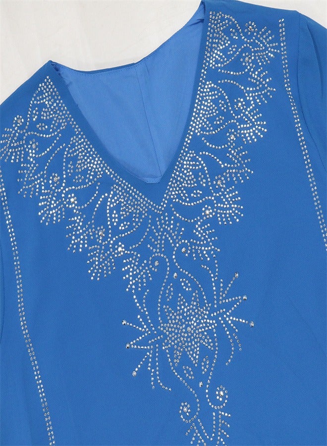 Loquat Summer Fashion Hot Diamond Dress Blue  - Image 5