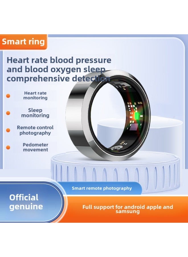 تقنية سوداء ذكية مطورة، حلقة صحية عالية الدقة، مقياس التأكسج لمعدل ضربات القلب، خطوة النوم، رياضة مقاومة للماء، بلوتوث - اللون: فضي، نموذج مراقبة تلقائي رقم 12، محيط الإصبع 67.2 مم - Image 1