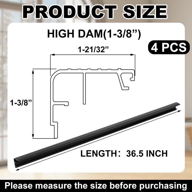 Pangda 4 Pcs 1-3/8 Inches High Fixed Vinyl Sill Cap Replacement Exterior Door Threshold Single in-Swing Doors Only Trim-to-fit (36" L, Black) - Image 2