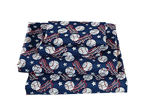 Fancy Linen LLC INC Fancy Collection Sheet Set Vintage Baseball Dark Blue White Red New Full 
