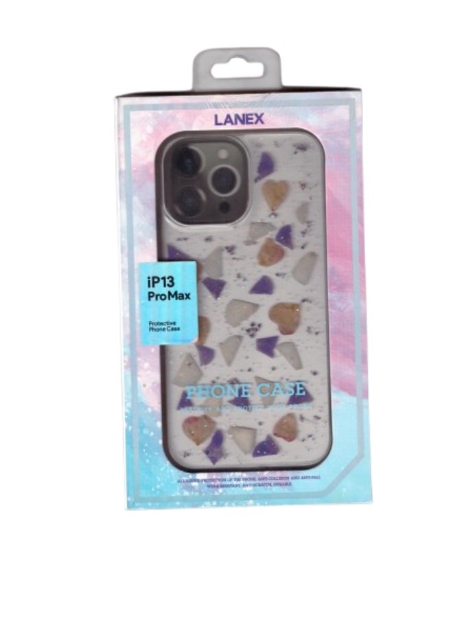 لانيكس كفر آيفون 13 برو ماكس (LANEX) شفاف بتصميم أحجار وقلوب متلألئة | حماية فائقة