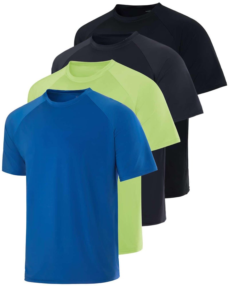 Real Essentials 4 Pack Mens Short Sleeve Rash Guard Shirt Quick Dry UPF 50 Sun Protection Swim Available in Big Tall