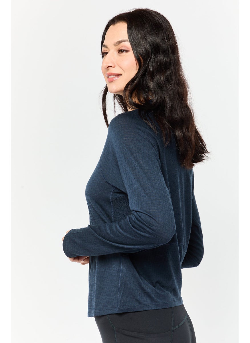 Hoka Women Sportswear Fit Long Sleeve Outdoor T-Shirt, Navy  - Image 3