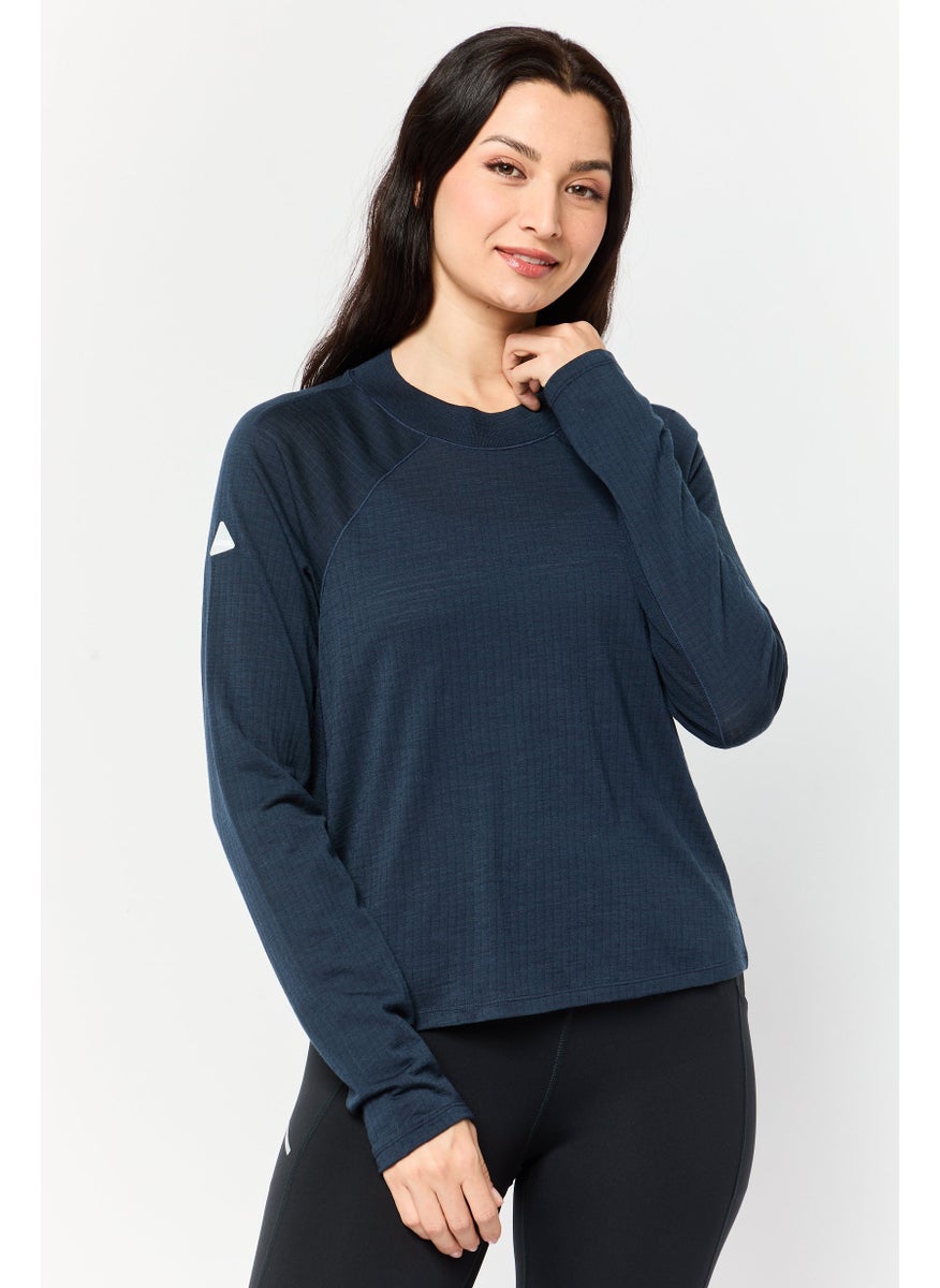 Hoka Women Sportswear Fit Long Sleeve Outdoor T-Shirt, Navy  - Image 1
