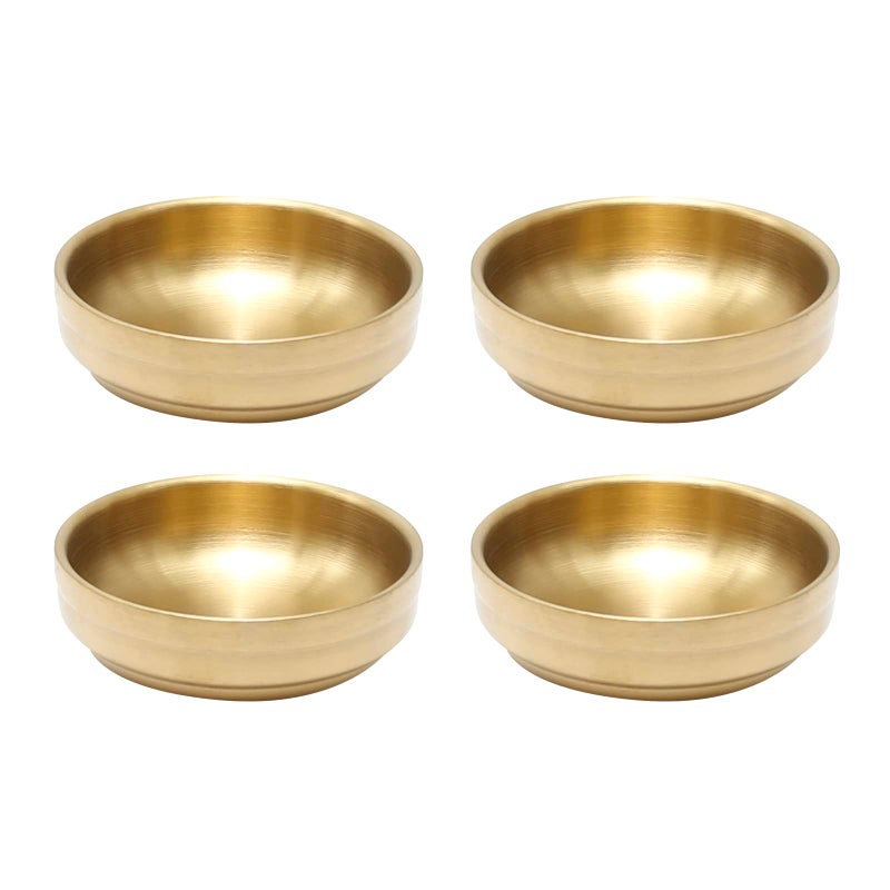 MDEOOSKY 4PCS Mini Stainless Steel Sauce Dish 3.54in Appetizer Plates Double-Deck Plates 304 Stainless Steel Plates for Oil Vinegar Juice Salad Appetizer Side Dish Ketchup (Gold 3.54IN) - Image 1
