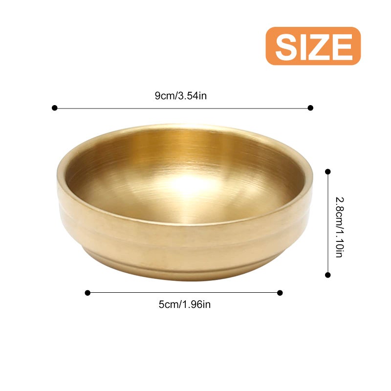 MDEOOSKY 4PCS Mini Stainless Steel Sauce Dish 3.54in Appetizer Plates Double-Deck Plates 304 Stainless Steel Plates for Oil Vinegar Juice Salad Appetizer Side Dish Ketchup (Gold 3.54IN) - Image 2
