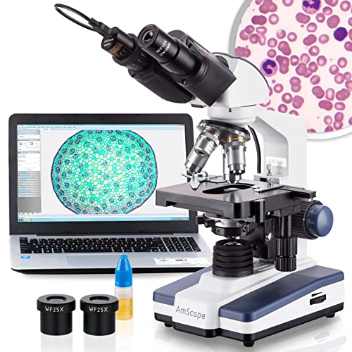 AmScope B120 Series Student & Professional LED Binocular Compound Microscope - 40X-2500X Magnification - Includes 5MP USB Camera & Siedentopf Head - Image 1