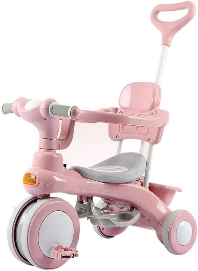 4-in-1 Multifunctional Kids Tricycle with Push Handle & Lights (Pink) - Image 1