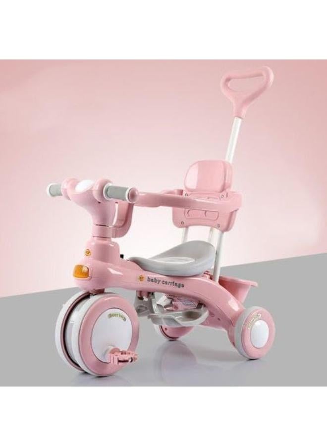 4-in-1 Multifunctional Kids Tricycle with Push Handle & Lights (Pink) - Image 2