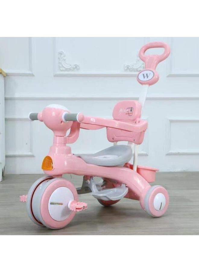4-in-1 Multifunctional Kids Tricycle with Push Handle & Lights (Pink) - Image 4