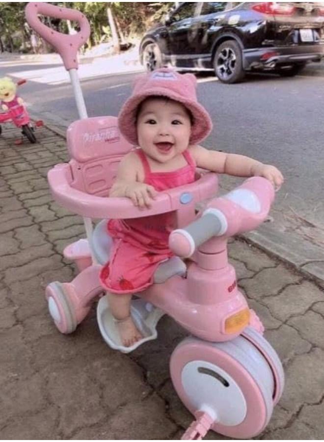 4-in-1 Multifunctional Kids Tricycle with Push Handle & Lights (Pink) - Image 3