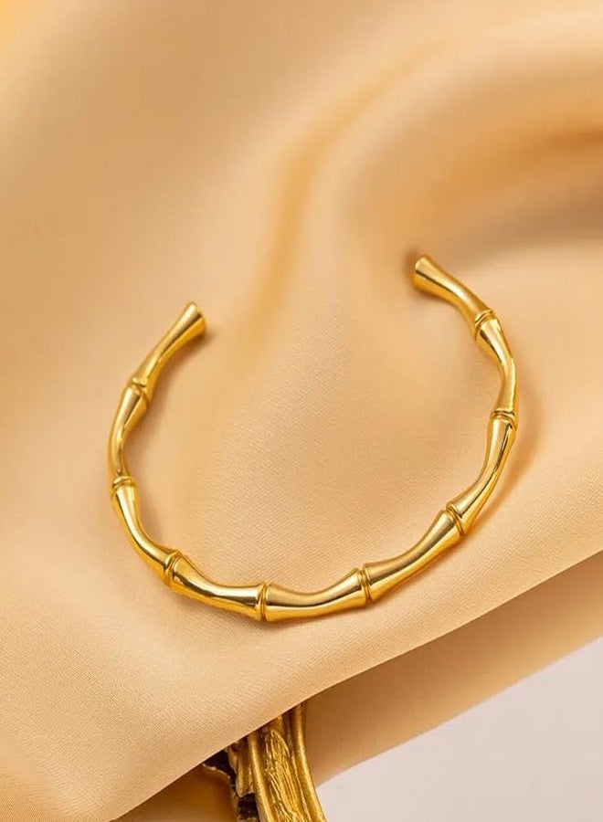 Okos Fashion Jewellery Gold Plated Stainless Steel Delicate Half Bamboo Style Western Kada For Girls and Women BR1000062GLD - Image 3
