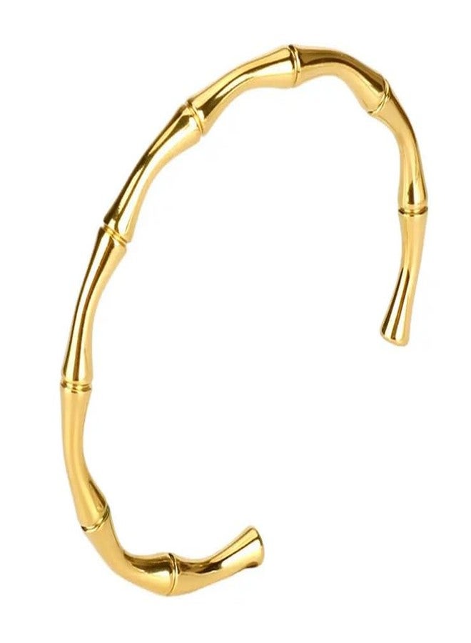 Okos Fashion Jewellery Gold Plated Stainless Steel Delicate Half Bamboo Style Western Kada For Girls and Women BR1000062GLD - Image 1