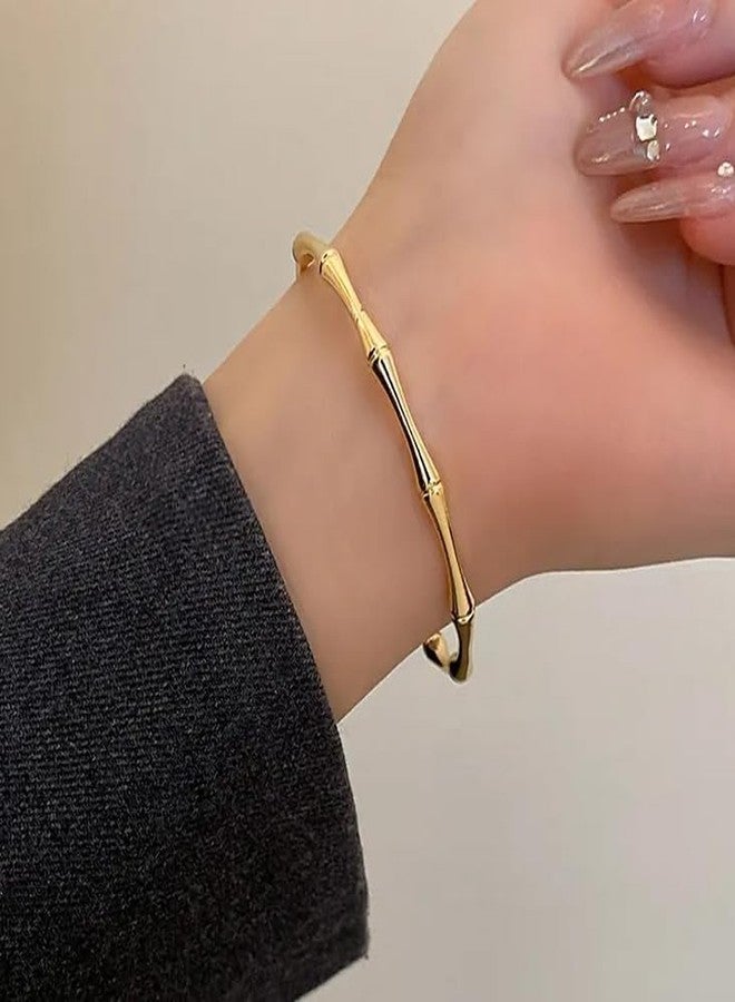 Okos Fashion Jewellery Gold Plated Stainless Steel Delicate Half Bamboo Style Western Kada For Girls and Women BR1000062GLD - Image 5