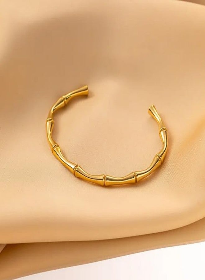 Okos Fashion Jewellery Gold Plated Stainless Steel Delicate Half Bamboo Style Western Kada For Girls and Women BR1000062GLD - Image 4