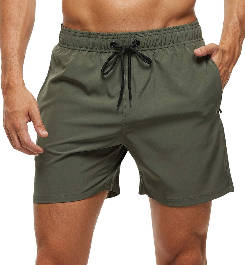 Tyhengta Men's Stretch Swim Trunks Quick Dry Beach Shorts with Zipper Pockets and Mesh Lining ArmyGreen 42 - Image 1