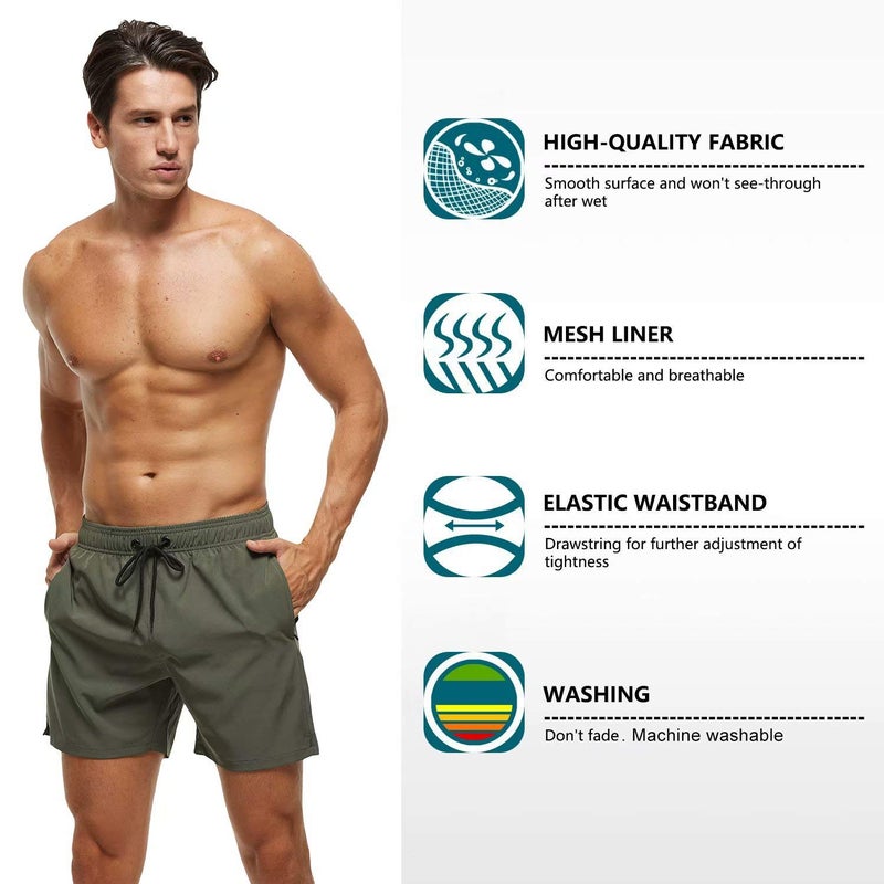 Tyhengta Men's Stretch Swim Trunks Quick Dry Beach Shorts with Zipper Pockets and Mesh Lining ArmyGreen 42 - Image 3