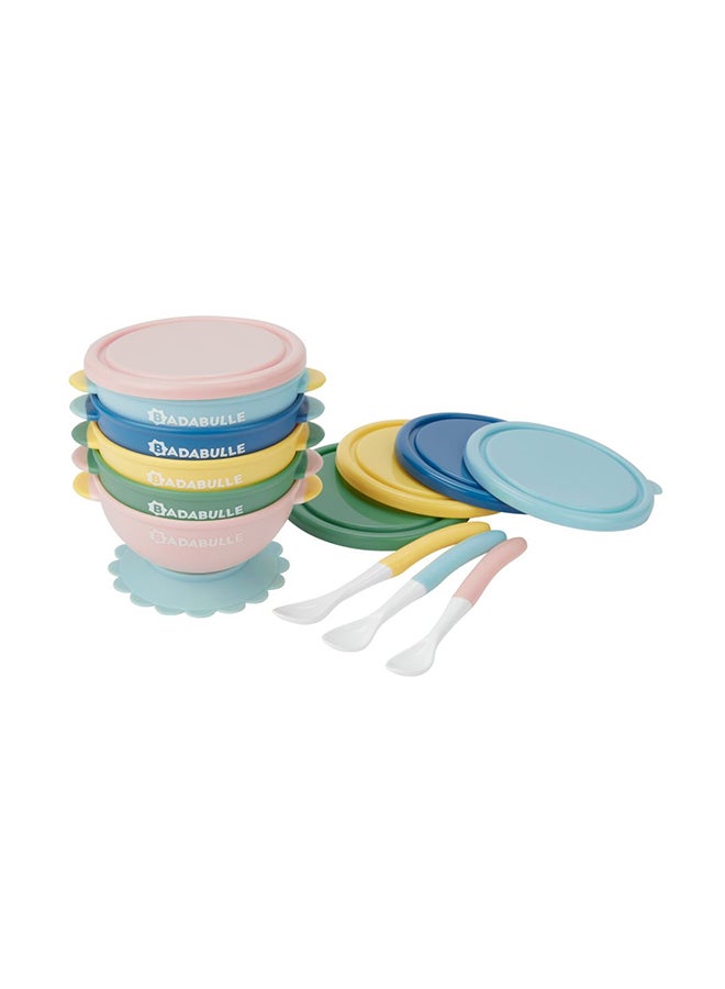 Badabulle Non-Slip Bowls 330ml With 3-Piece Flexible Spoons, Set of 5 - Image 1