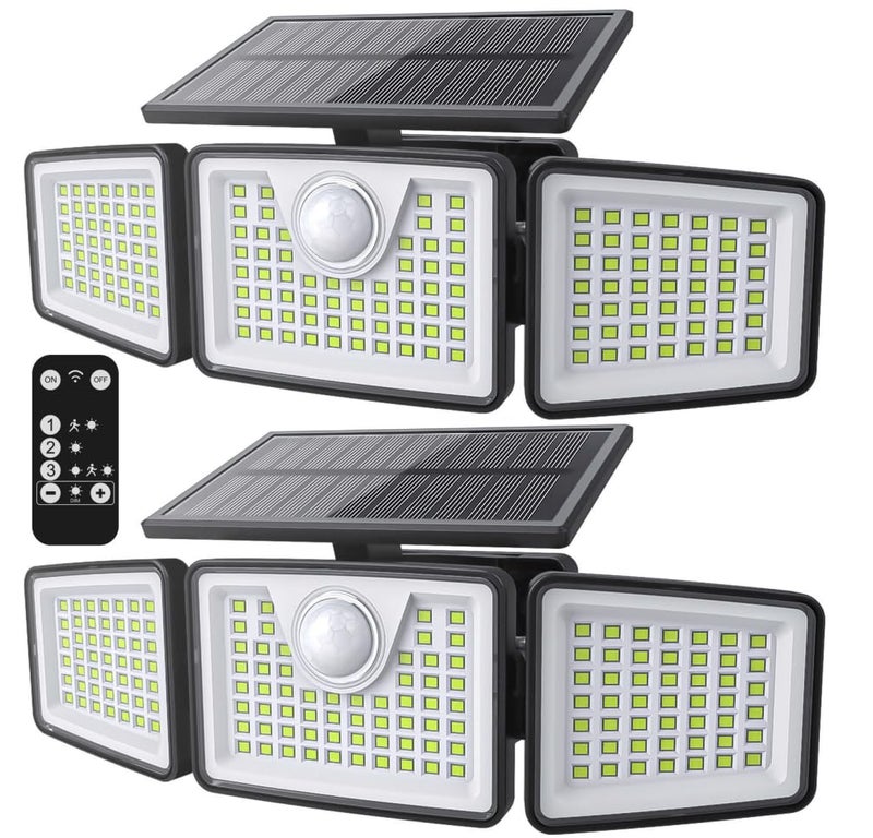 daphino 2500LM Solar Lights Outdoor with Motion Sensor3 Head 270 Wide Angle Street Area LightsIP65 Waterproof Security Lighting with 3 ModesRemote2 Pcs - Image 2